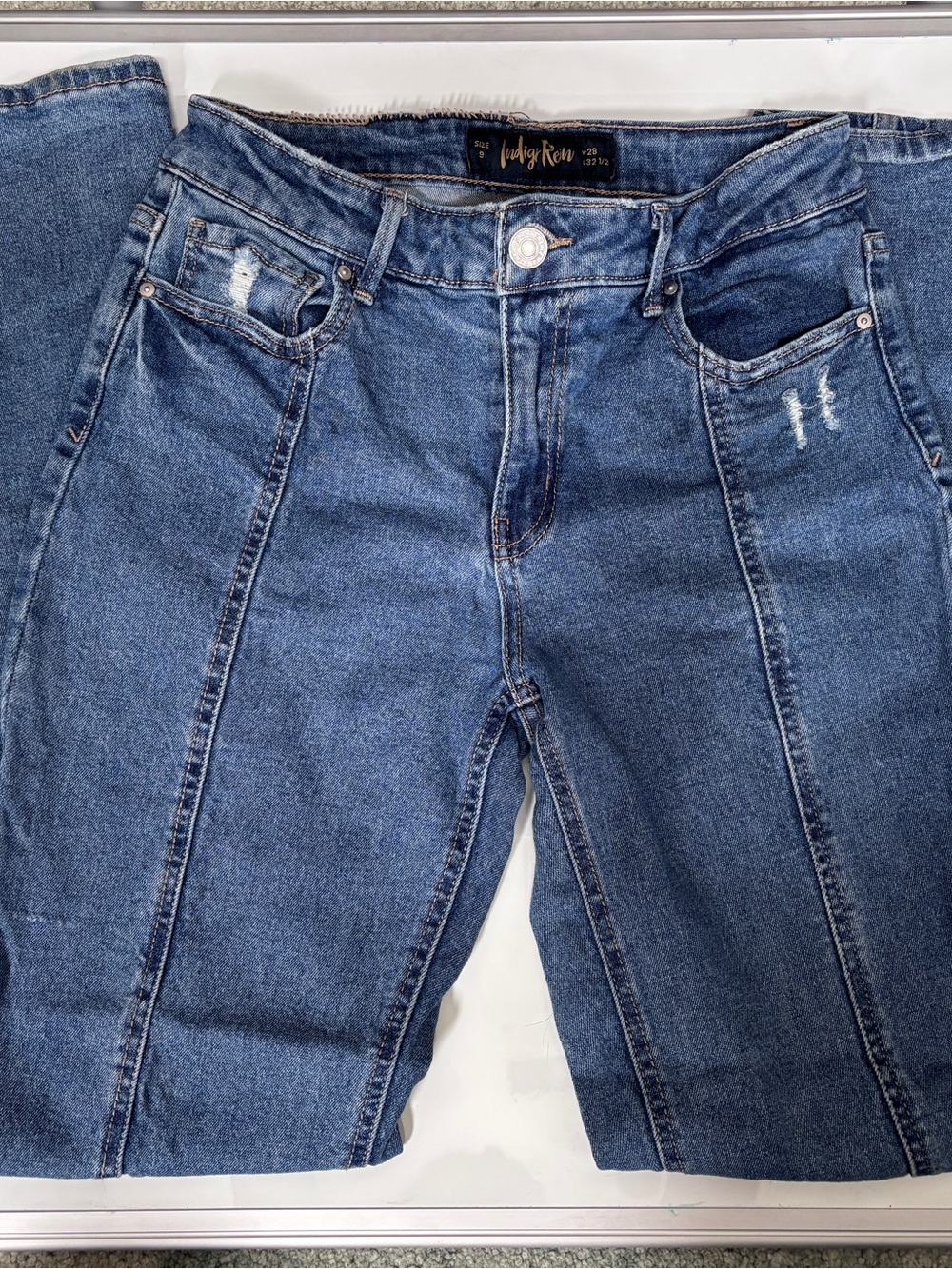 Indigo Rein Women’s Dark Blue High-Rise Skinny Jeans with Front Seams